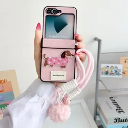 Cartoon PU Leather Phone Case for Samsung Galaxy Z Flip 7 6 5 4 3 Flip6 Flip5 Flip4 Flip3 5G Wrist Strap Hinge Protective Cover