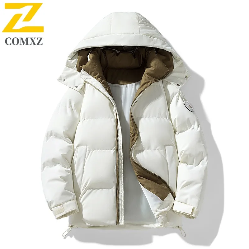 

COMXZ 2025 Winter New Couple Cotton Fashion Warm Cold Proof Collar Padded Unisex Puffer Coat 8969