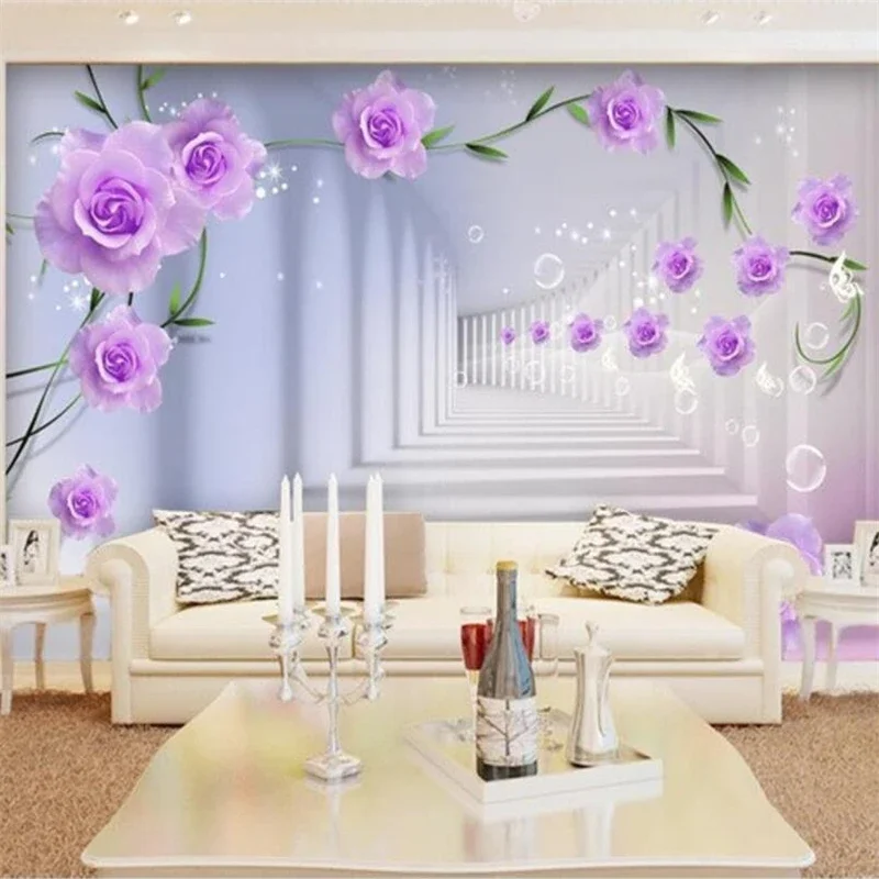 

Custom wallpaper 3d circle beautiful roses for the bedroom wallpaper white calla lily line mural three-dimensional soft package