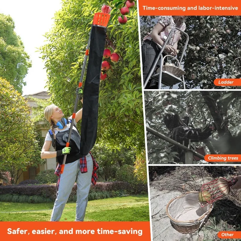 13Ft Professional Fruit Picker with Collection Funnel and Bag -Adjustable Segmented Pole for Continuous Harvesting,5.1