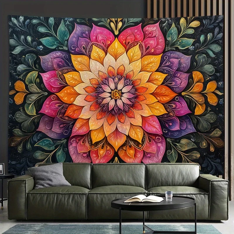 VIKAMA Colorful Mandala Tapestry, Vibrant Floral Bohemian Print Wall Hanging for Bedroom Dorm Living Room Home Decor