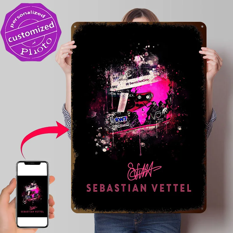 Sebastian Vettel 3D Printed Texture Poster Personalized Wall Art Retro Metal Tin Signs for Modern Home Decoration Gaming House
