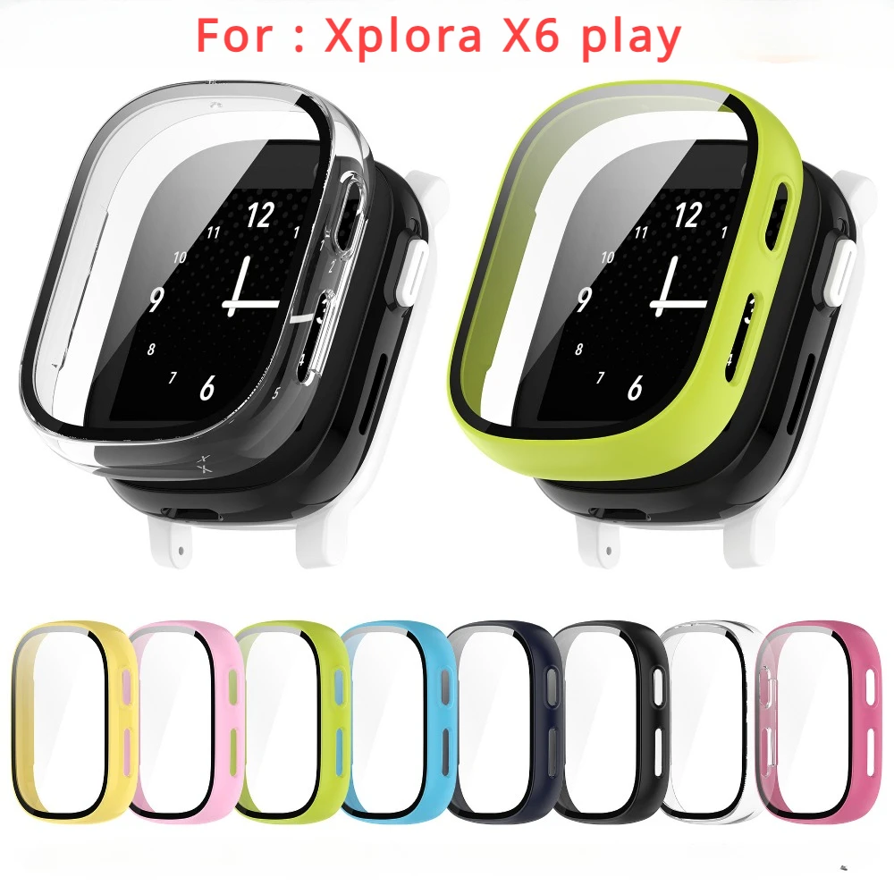 PC Case+Tempered Glass For Xplora X6 play Full Cover Screen Protector Smartwatch Bumper Cleaning cotton For Xplora X6