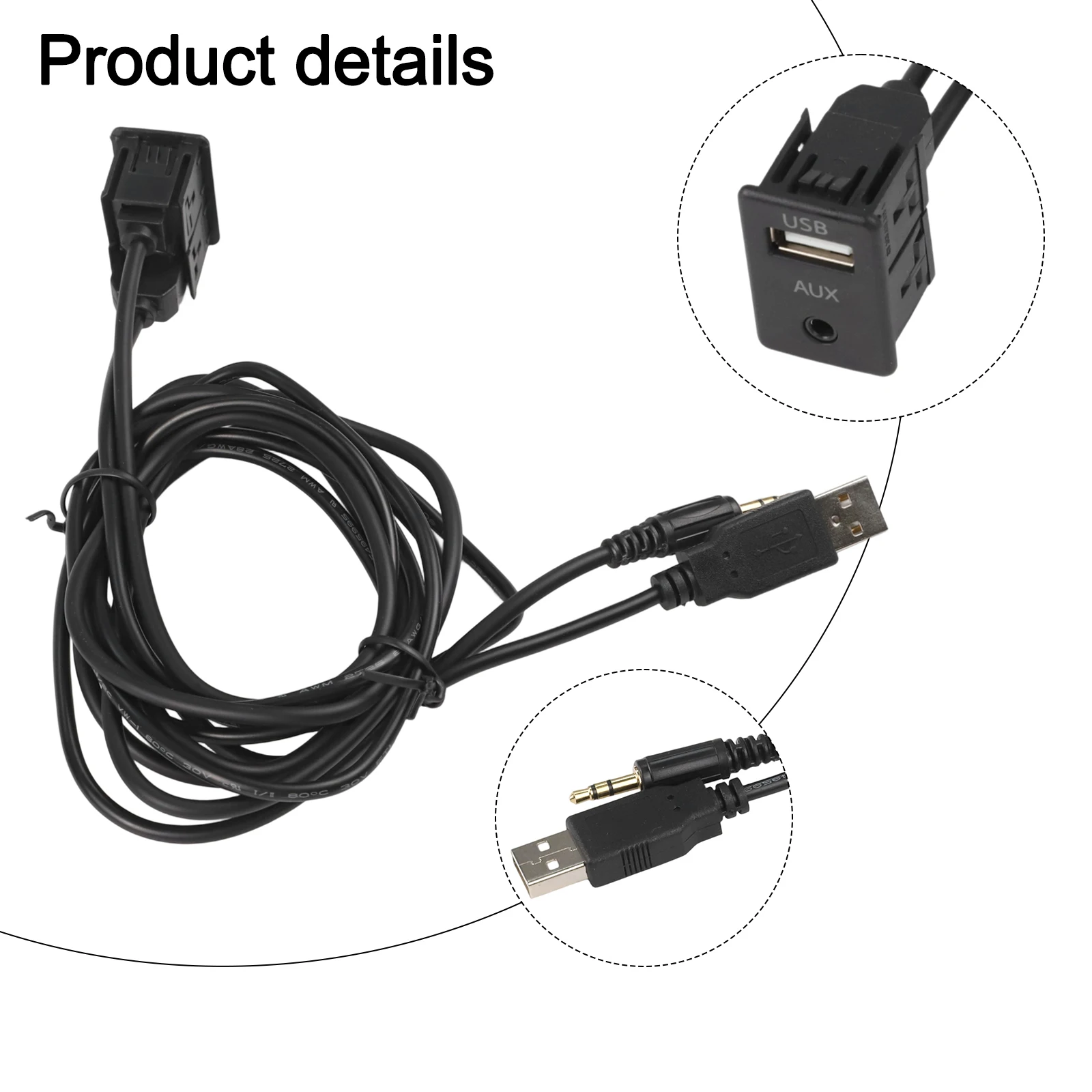 Usb Socket USB Audio Cable Adapter Black Dash Mount USB Socket Non-Deformation Feature Practical USB Interface