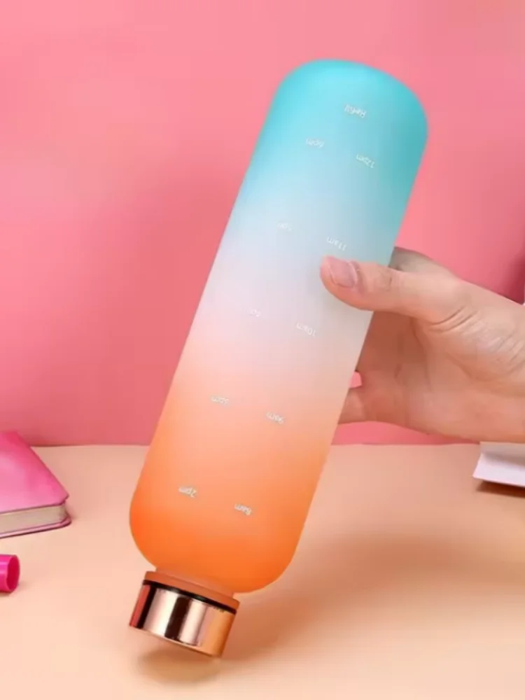 AliExpress NONE 1L Water Bottle with Time Marker Motivational Reusable Leakproof BPA Free Frosted for Fitness Sports Travel Cycling Accessories