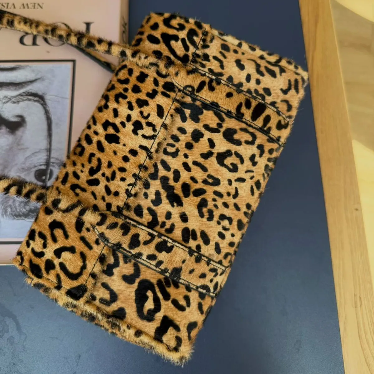 FIRMRANCH 2026 Autumn/Winter New Retro Fashion Leopard Print Textured Plush Women's Cowhide Shoulder Bag Simple Square Versatile