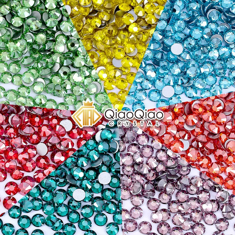 QIAO SS6-SS30 Non Hotfix Rhinestones Crystal Luster Series Super Glitter Glass Flatback Crystals for DIY Nail Art Charm Gems