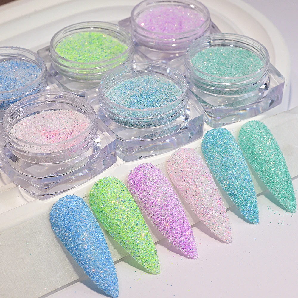 6 frascos * 2.5g pó de açúcar brilhante prego glitter colorido iridescente casaco de doces em pó manicure efeito açúcar poeira pigmento da arte do prego