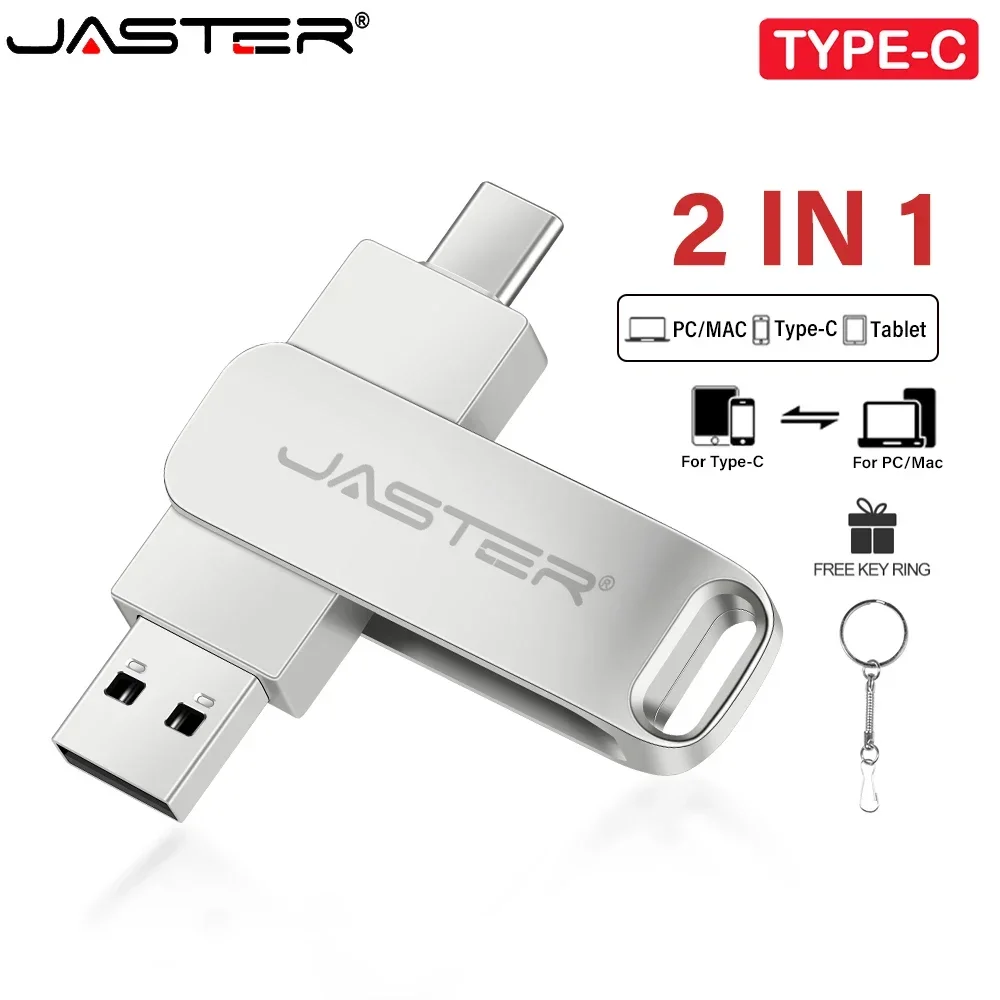 

JASTER Metal USB Flash Drive 64GB Key Chain Memory Stick 32GB TYPE-C for Phone Pen Drive 16GB Rotatable Creative Gift U Disk 8GB