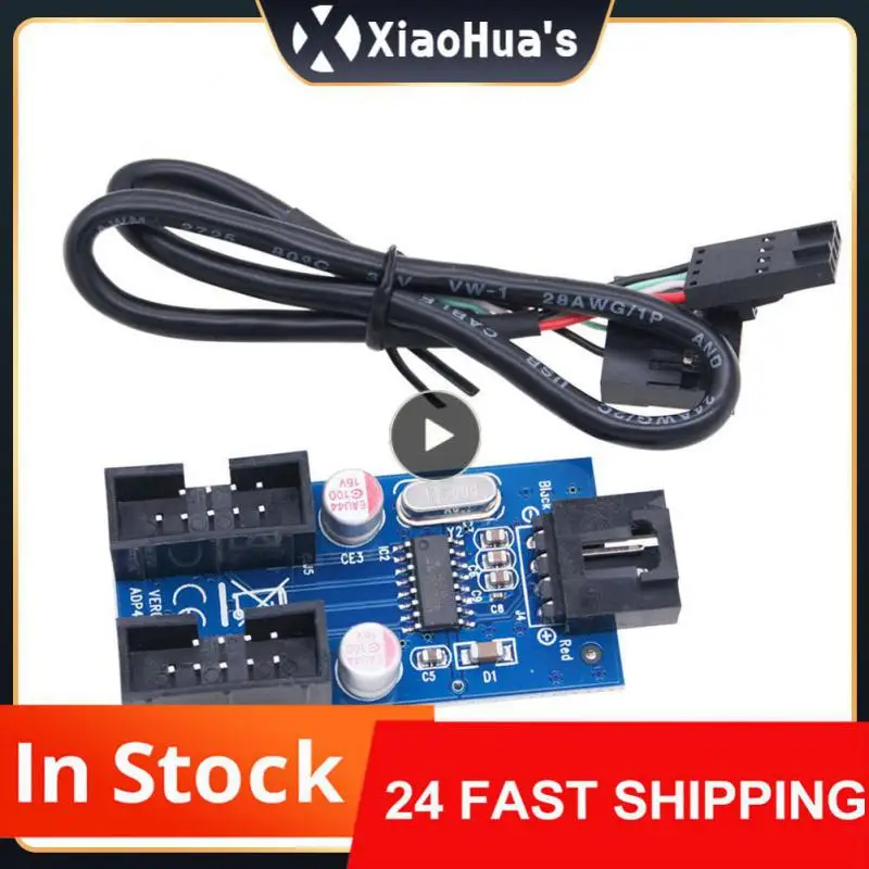 Placa base USB 2,0 de 9 pines, divisor de cabecera de interfaz negra hembra, adaptador de Cable de extensión de 1 a 2, conectores de concentrador USB de 9 pines