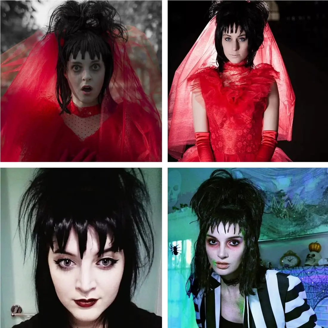 Peluca de Cosplay de película Lydia Deetz, pelucas de disfraz gótico de novia, accesorios para el cabello, pelo de alambre de alta temperatura para mujer