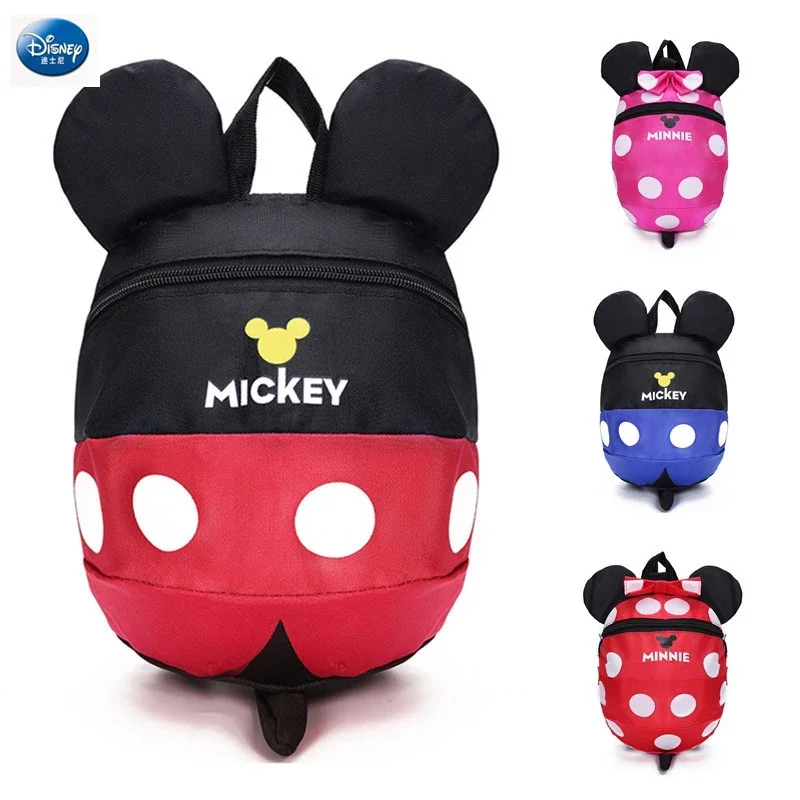 Disney Baby backpack 1-3 years old child bag Cute cartoon mickey Minnie boys and girls baby kindergarten bag with anti-lost rope