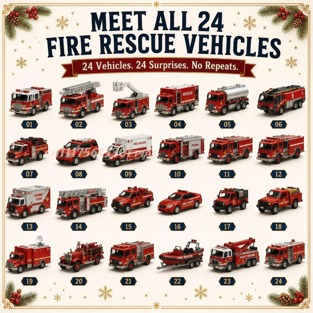 Fire Rescue Advent Calendar 2026, 24-Day Christmas Advent Calendar with Fire Truck and Rescue Vehicle Designs Surprise Gift image 2