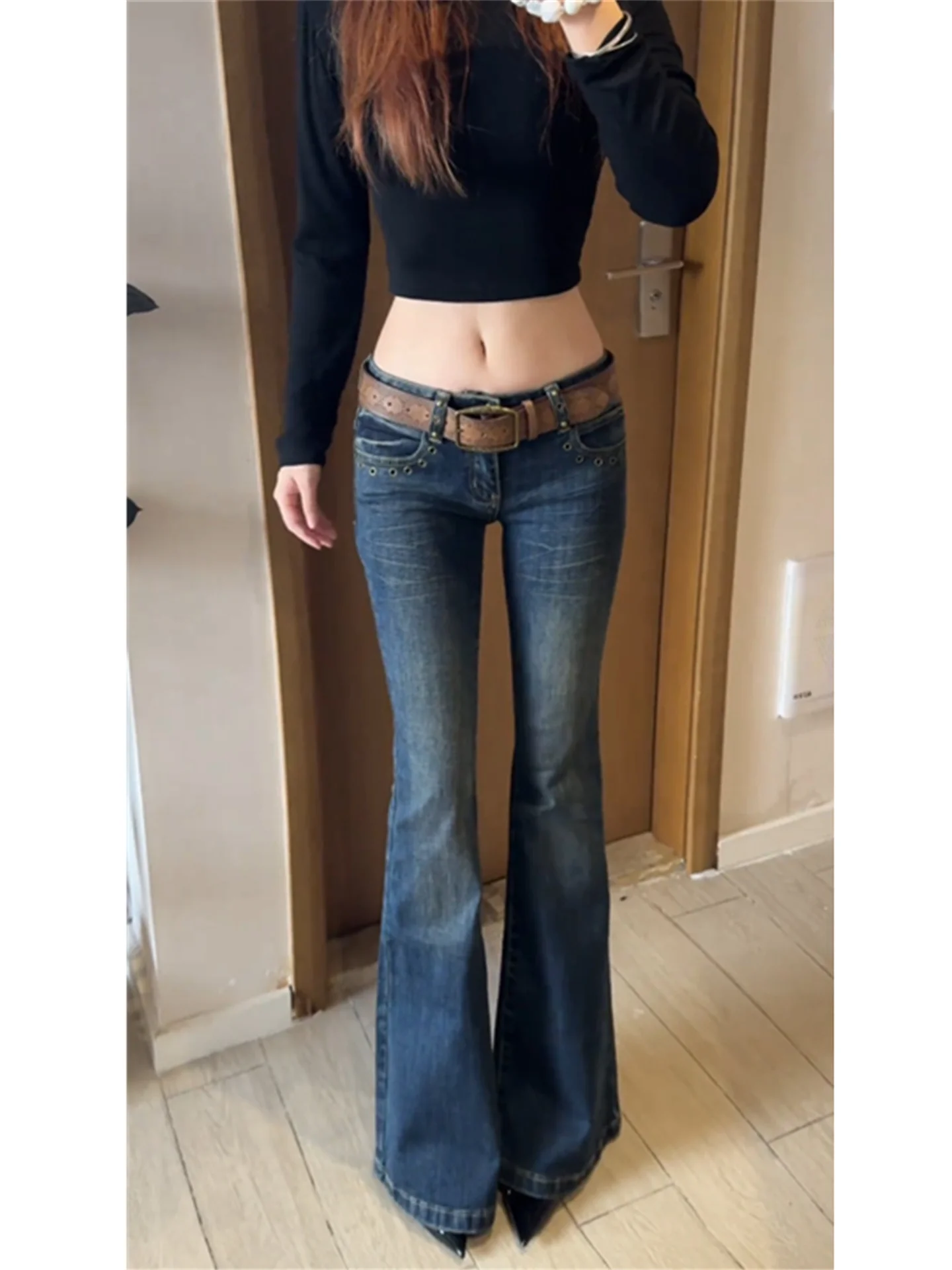 

Джинсы-клеш Deep Blue в стиле 90-х с низкой посадкой, женские, утягивающие, в стиле Y2K, для дерзких девушек, длиной в пол, в ретро-стиле, из мягкого хлопка