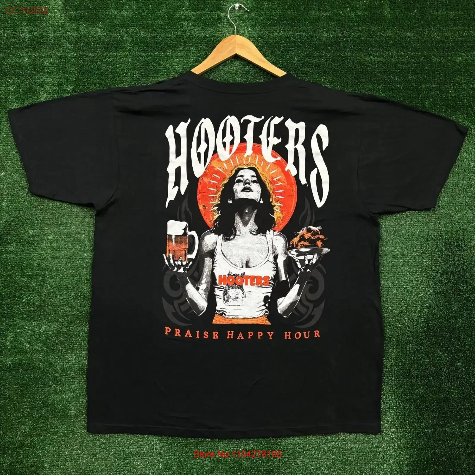 Camiseta Hooters Praise Happy Hour, talla extra grande, estilo vintage, lavada, cómoda, a la moda, versátil, ropa de diseñador, suave y elegante