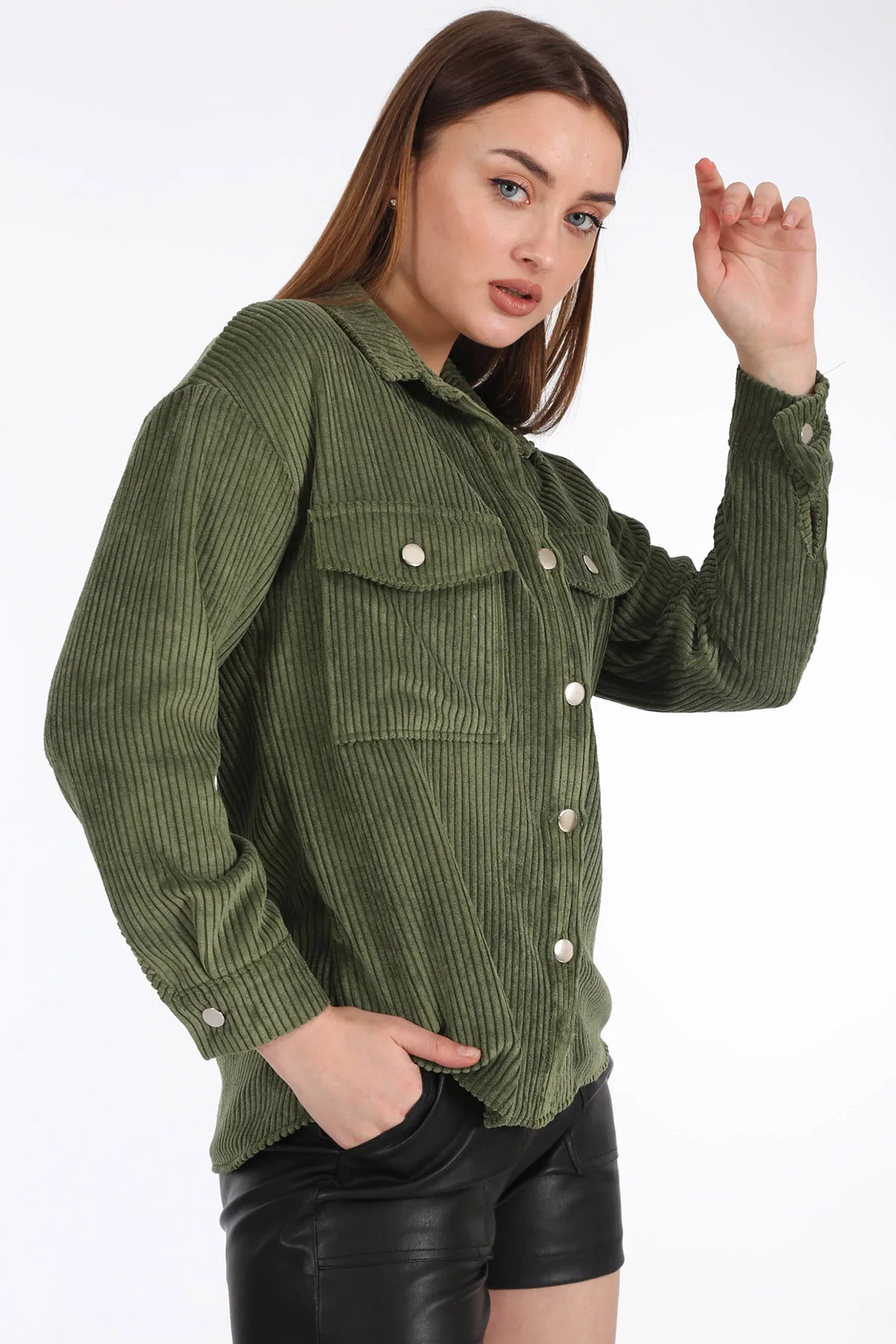 

Striped Corduroy Shirt 2021 Spring autumn women's shirt blouse street shirt new simple office lady long sleeve blouse