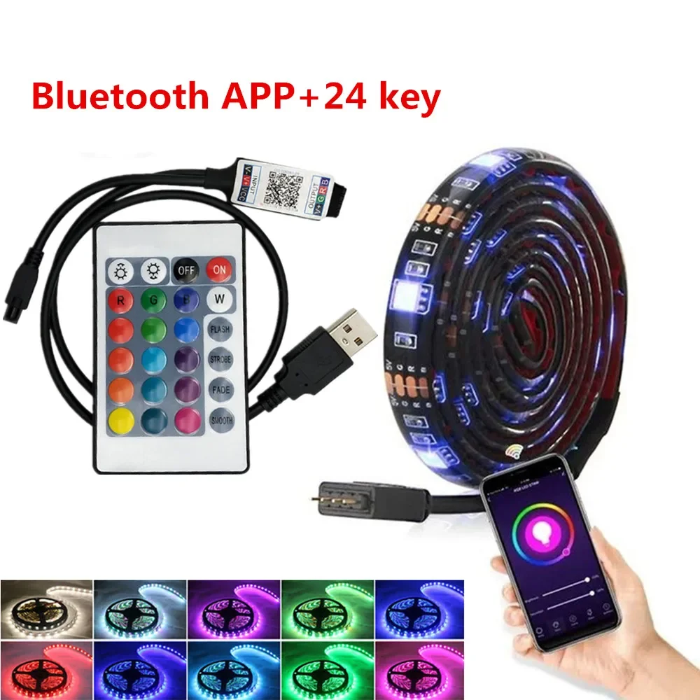 

Светодиодная лента 1 м, 2 м, 3 м, 4 м, 5 м, Wi-Fi, Bluetooth, приложение, 24 клавиши, RGB, USB, Светодиодная лента, Фотофон для телевизора, водонепроницаемая, 5050SMD с белым светом