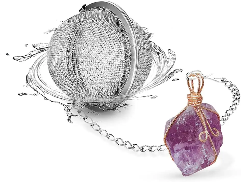 

Taygate Tea Strainers for Loose Tea Fine Mesh Tea Ball Full Wire Wrap Raw Stone Pendant Natural Healing Chakra Crystals Gifts fo
