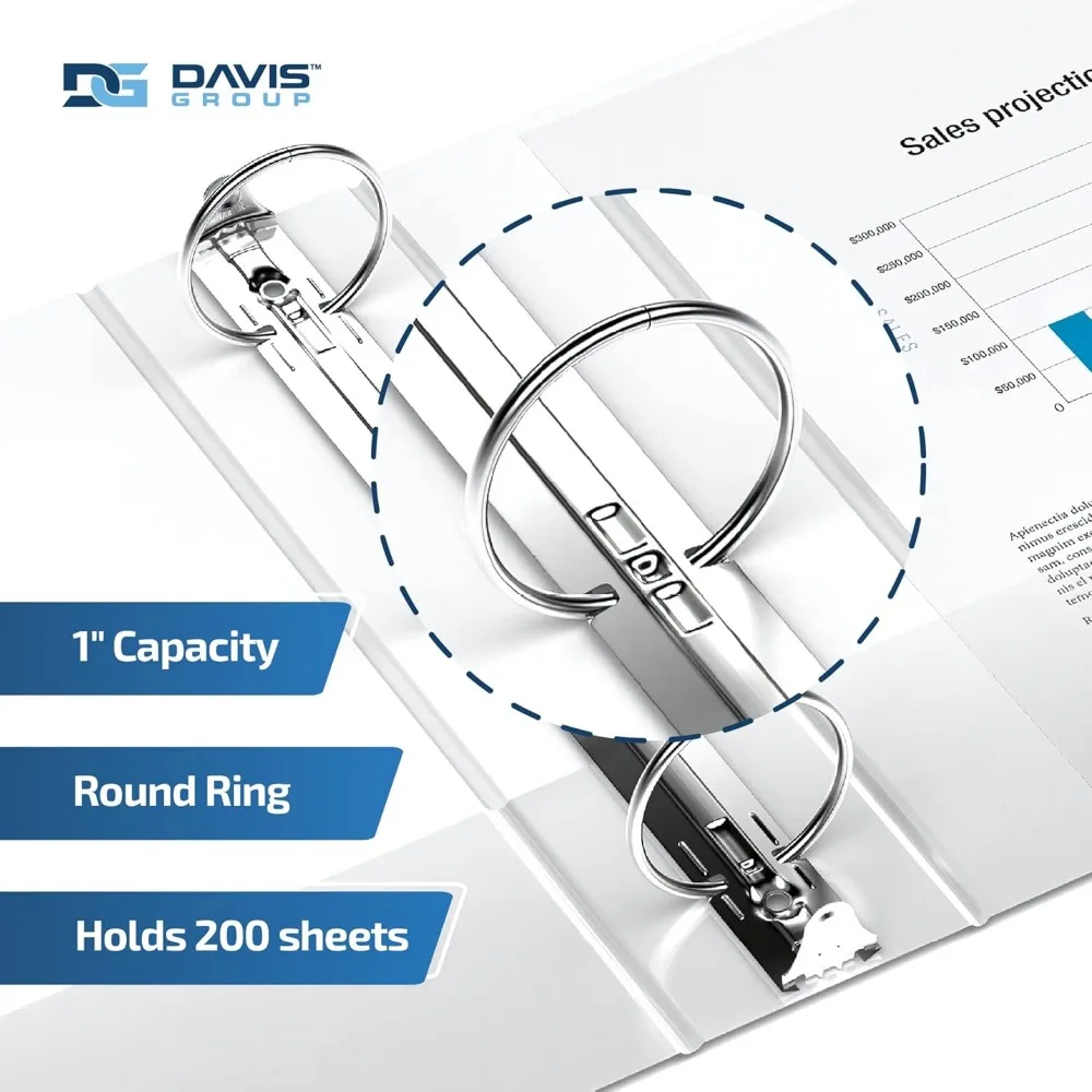 1 Inch Clear View 3-Ring Binders, School and Office Use, Pack of 24, White, Premium Quality Binders with Round Rings and See-Thr