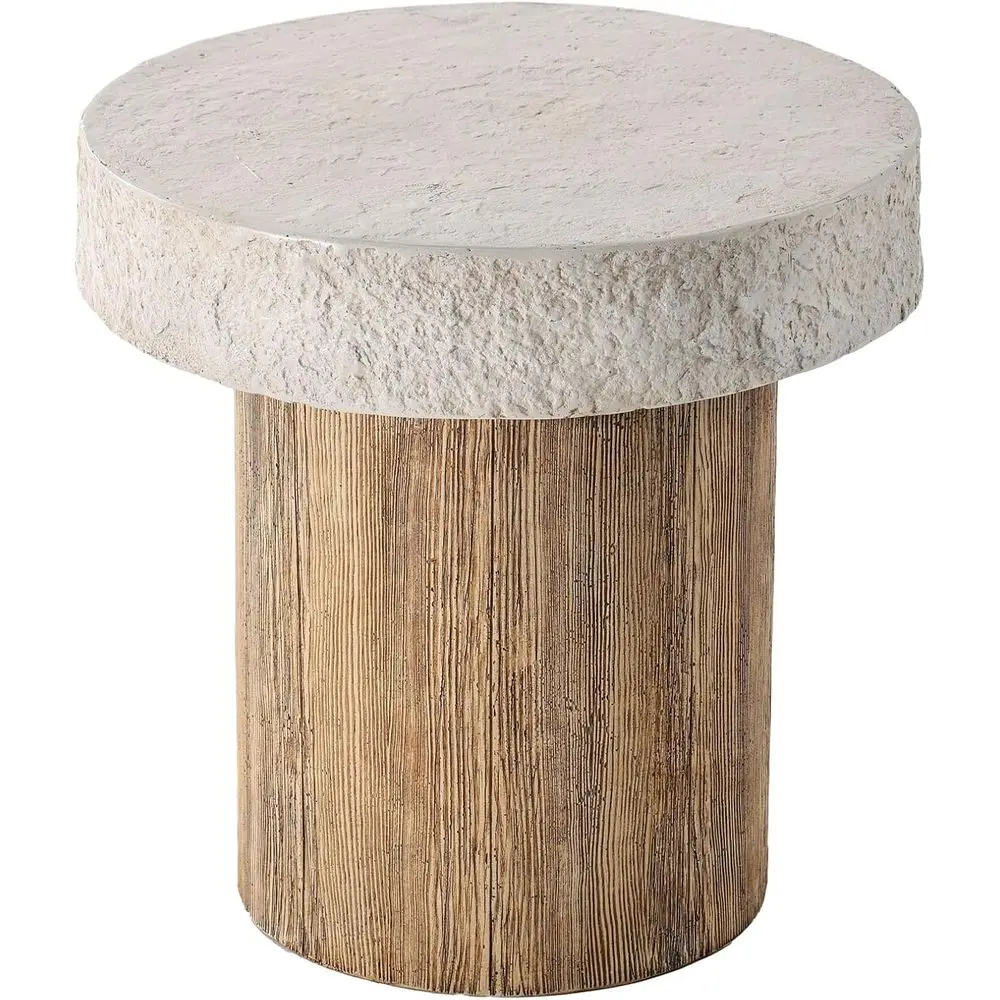 

Outdoor Concrete Coffee Table, 20 W Patio Dining Table, Round Table in Antique Beige for Patio, Garden, Backyard