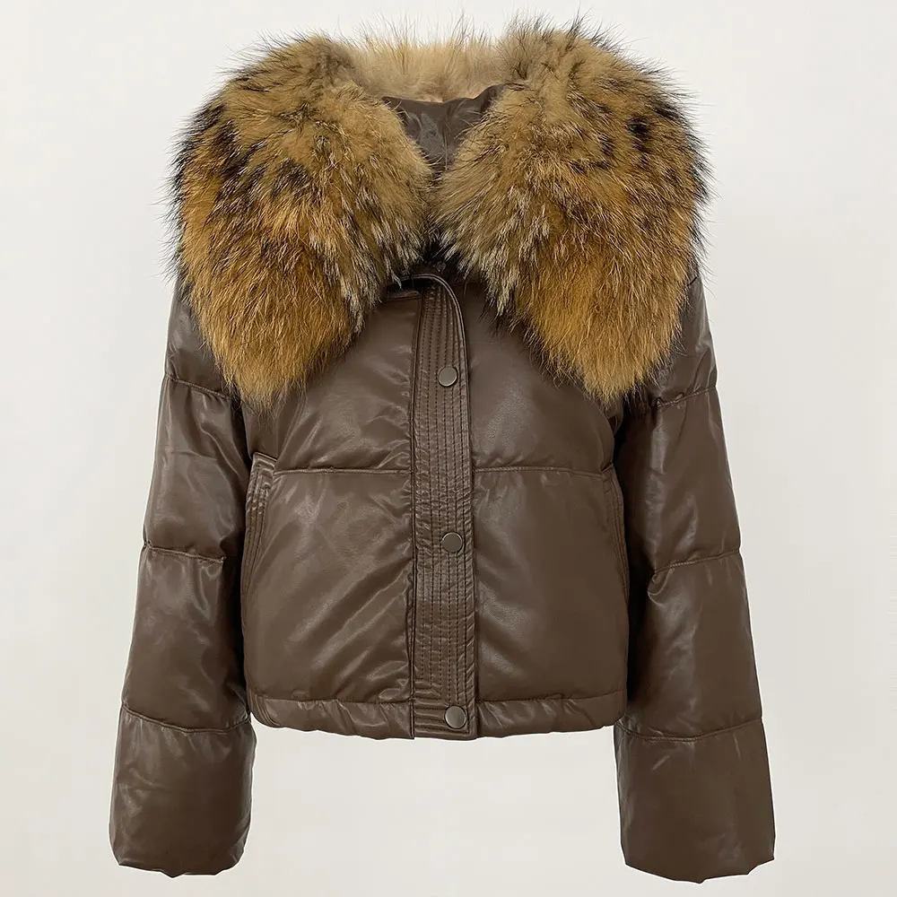 الطبيعية الحقيقية الراكون الفراء طوق سترات أسفل سترة النساء 2024 الشتاء الأبيض بطة أسفل معطف قصير الدفء سترة منفوخة كبيرة
