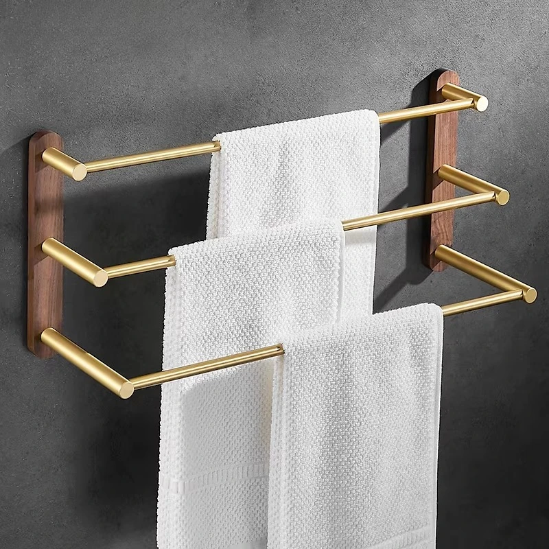 

Simple Walnut Wood Towel Rack Bathroom Accessories Metal Towels Rod Towel Holder Household Storage Racks Luxury Double Towel Bar