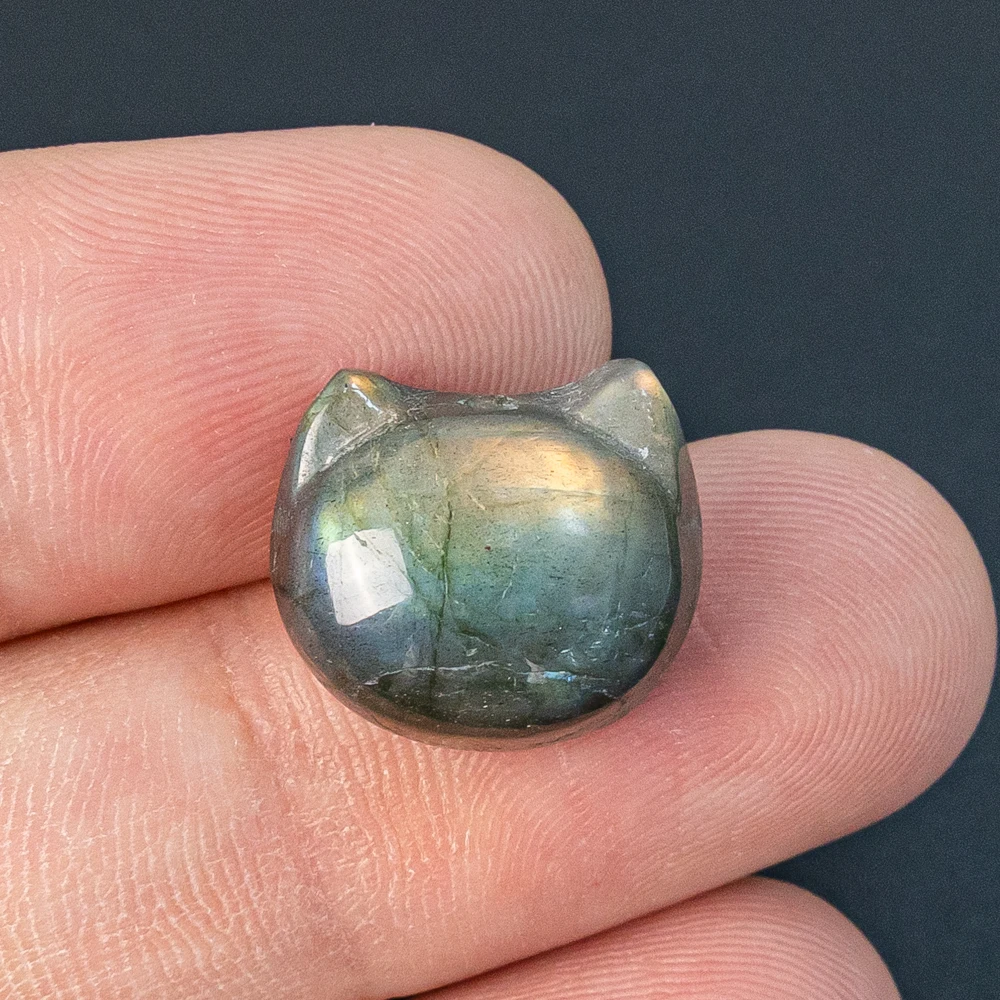 

Yellow Blue Flash Labradorite Pendant 14X15X10mm Hand-Carved Cat Head Gemstone Blank for Luxury Jewelry DIY