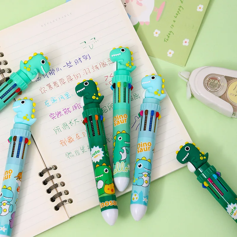 18Pcs/Lot Cartoon Dinosaur Ten Color Ballpoint Pens Student Cute Styling Multi Color Pen  Prize Creative Stationery - view 4