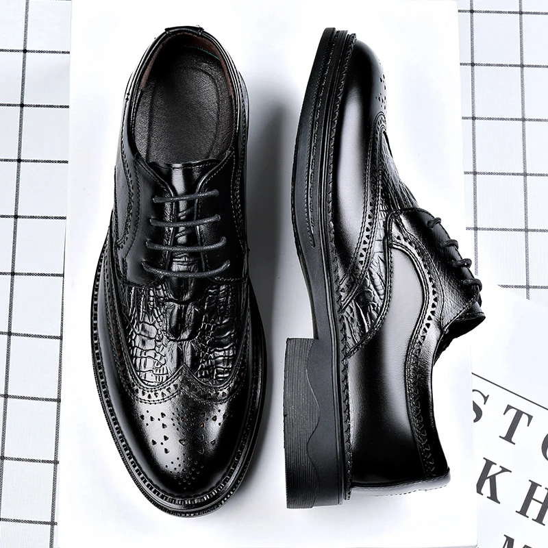 أحذية جلدية كاجوال للرجال طراز ريترو كاجوال للعمل أو العمل اليومي أحذية عالية الجودة برباط أسود وبني جديد #1