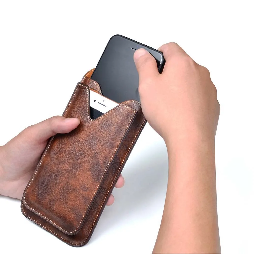 

Sewn Pocket Crazy Horse Leather Wallet Anti-loss Key Ring PU Phone Waist Bag Multi-functional Classic Retro Card Bag Storage