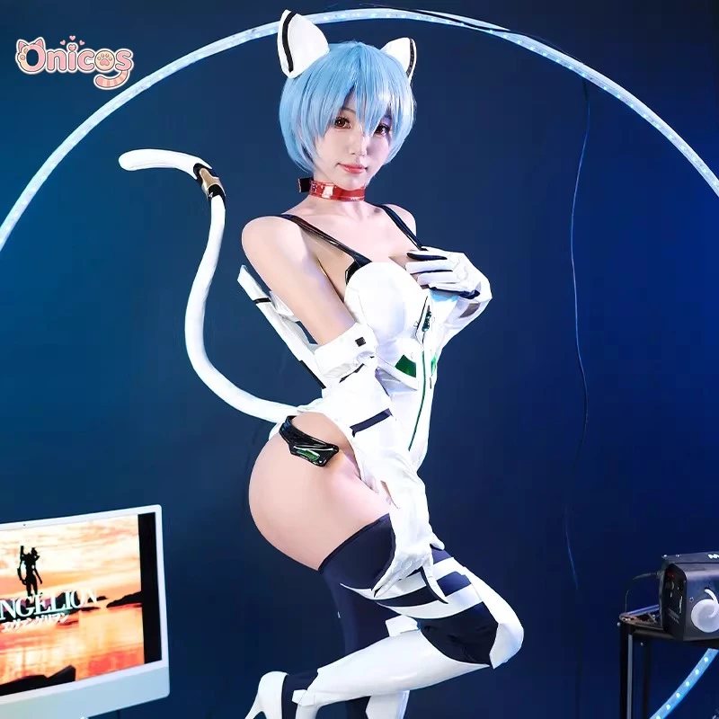 Ayanami Rei Cat Ear Anime Cosplay Costume  Sexy and spicy girl style High fork tight fitting jumpsuit Onicos view 6