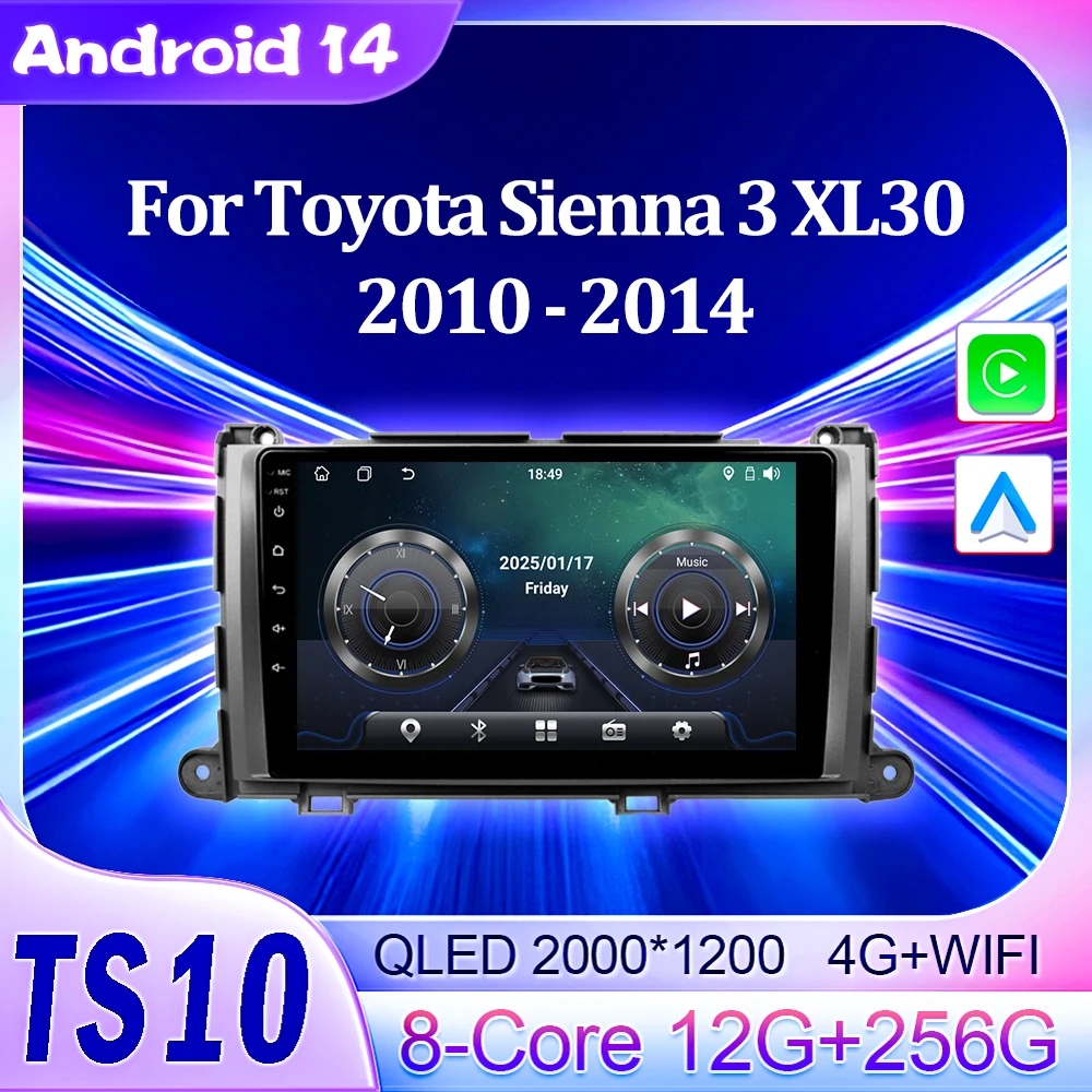 Car Android Auto Carplay Stereo For Toyota Sienna 3 XL30 2010 -2014 Radio Video Multimedia Player GPS Carplay 2 Din Touch Screen