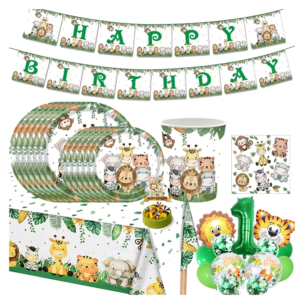 Napkin Birthday Theme Jungle Safari Cake Decorations Boys girls Cake Topppers for Kids Birthday Party Baby Shower Supplies Gifts