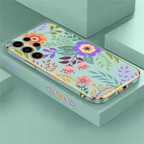 S24 Painting Flower Case For Samsung Galaxy S23 Ultra S22 S21 Plus S20 fe S10 Luxury Plating Silicone Soft Shockproof Cover