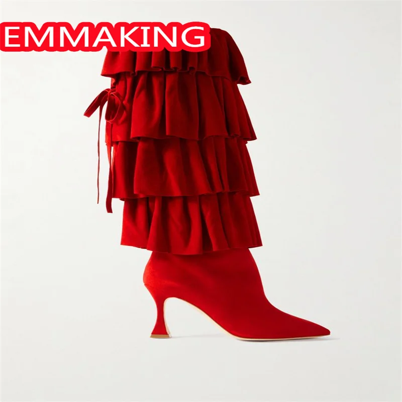 هامش الزهور موضة حذاء برقبة للركبة 2024 النساء بلون أشار تو 9 سنتيمتر السيدات بوتاس دي invierno الفقرة موهير حجم 44