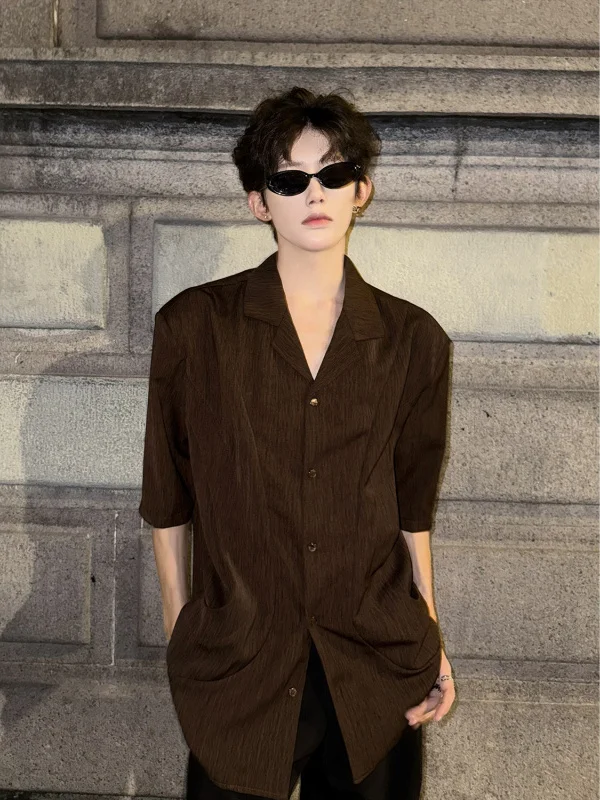

Cleanfit Pad oulder ort Sve irt Men's Cuban Collar Textured Sensation Neutral Sle Youthful Trend Summer Regular Fit