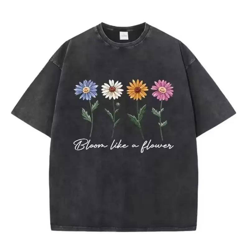 

2025 Summer Printed Washed T-shirt Men's Cotton T-shirt Comfortable Round Neck T-shirt Men's Summer Outfit Fashion Trends