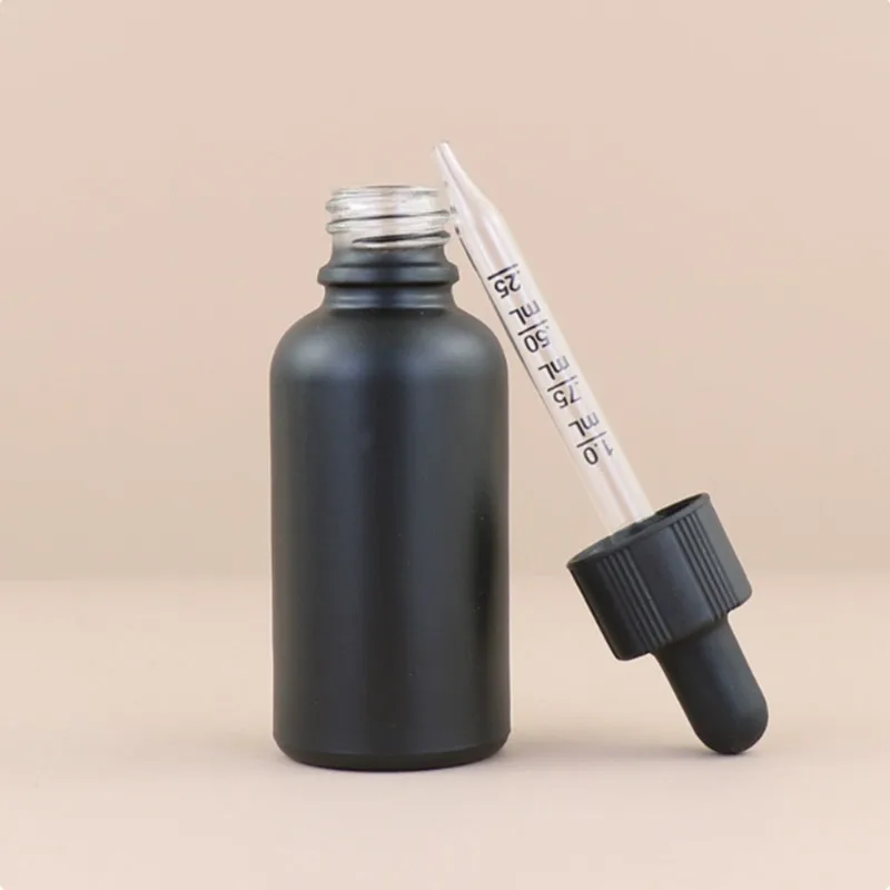 15pcs 10/30/50ml Matte Black Drop Bottle Massage Oil Pipette Glass Aromatherapy Liquid Essential Basic Bottles Refillable