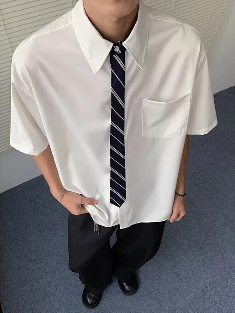 

Summer Thin ort Sve irt for Men And Women with Fake Tie Splice Breathable Lightweight Faionable College Sle DK Uni...