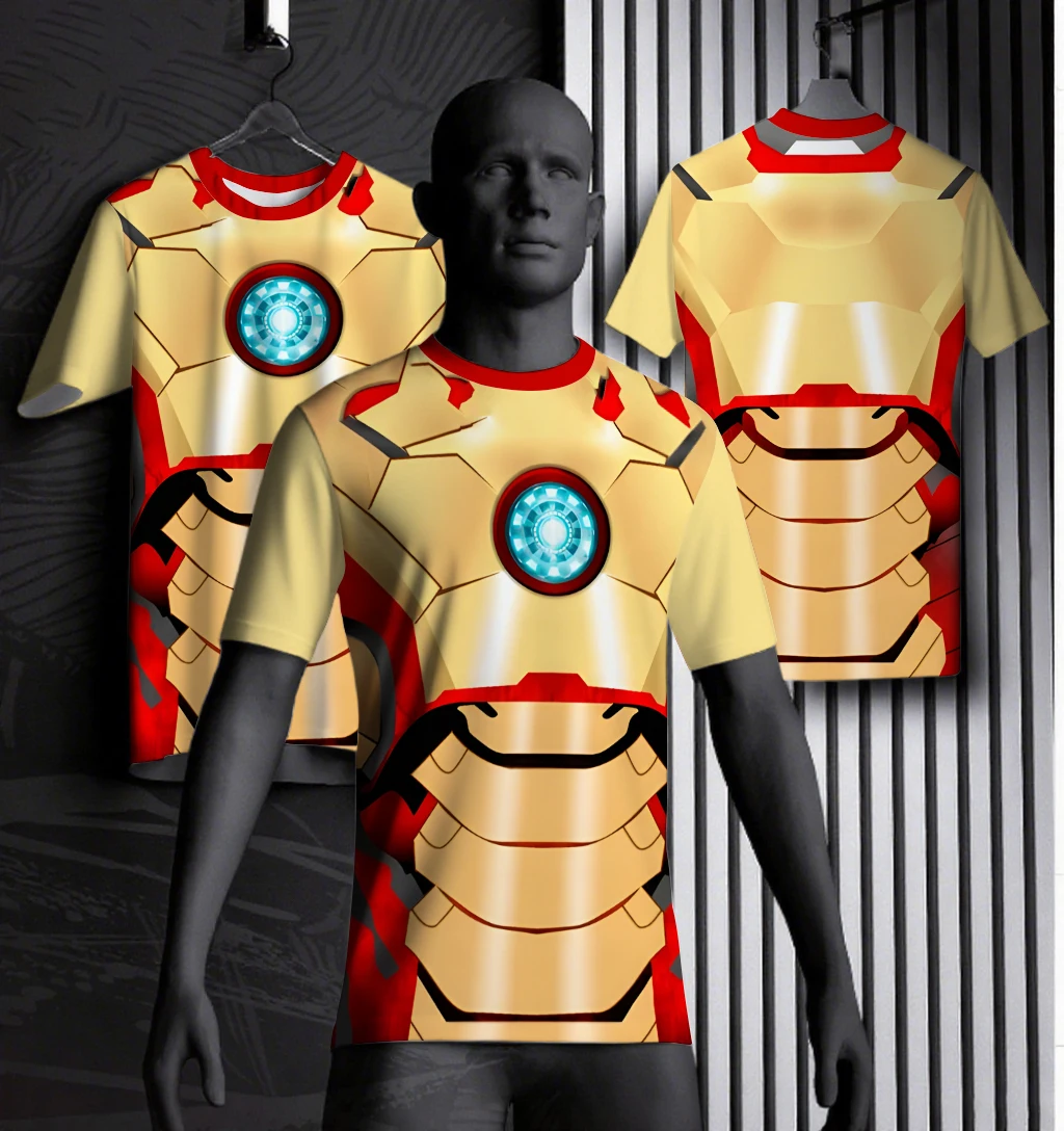 

Marvel Movie 3D Avengers 4 Iron Man Costume Tony Same Style Short Sleeve Fitness Quick Dry Sports T-shirt Top Role Play Tees