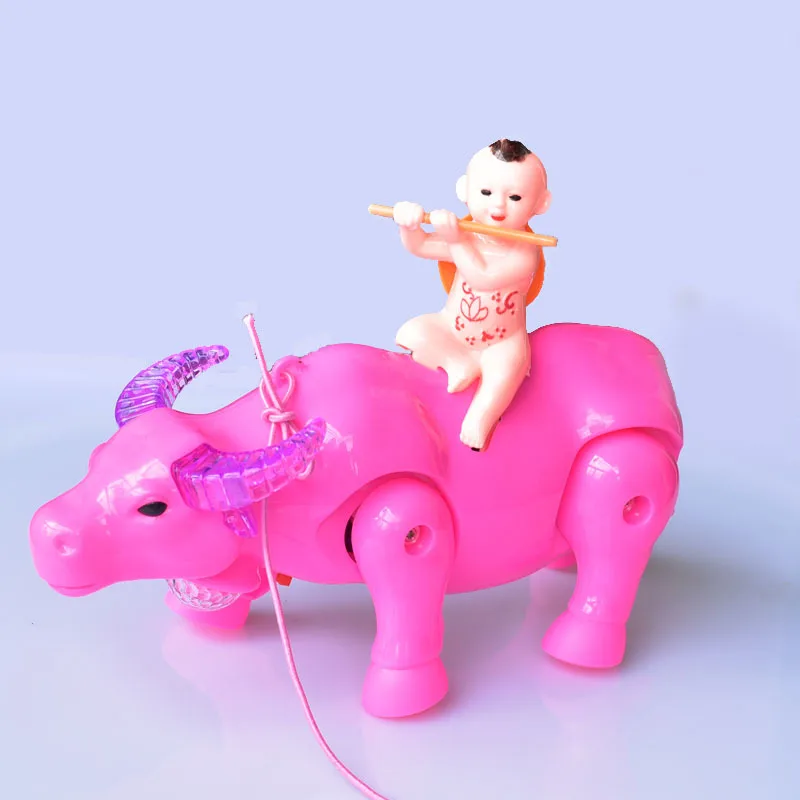 Kids Electric Toys Cartoon Cute Cow The Child Who Plays The Flute Pull-wire Walking Toy With Light Music Small Animal Kids Gifts