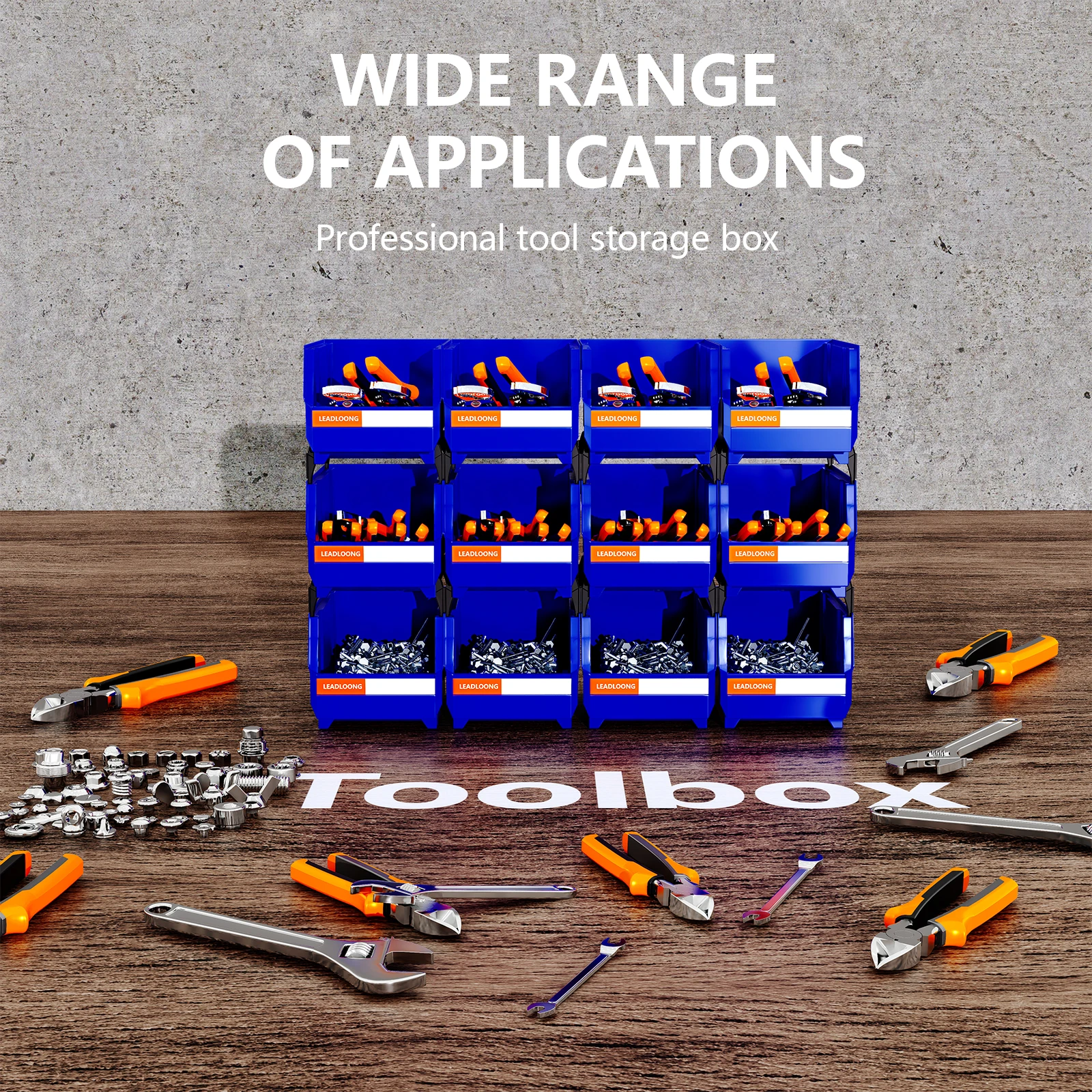 12pcs Plastic Stackable Storage Box, Sundries And Garage Tool Organizer Bin, Suitable For Kitchen Bathroom Garage