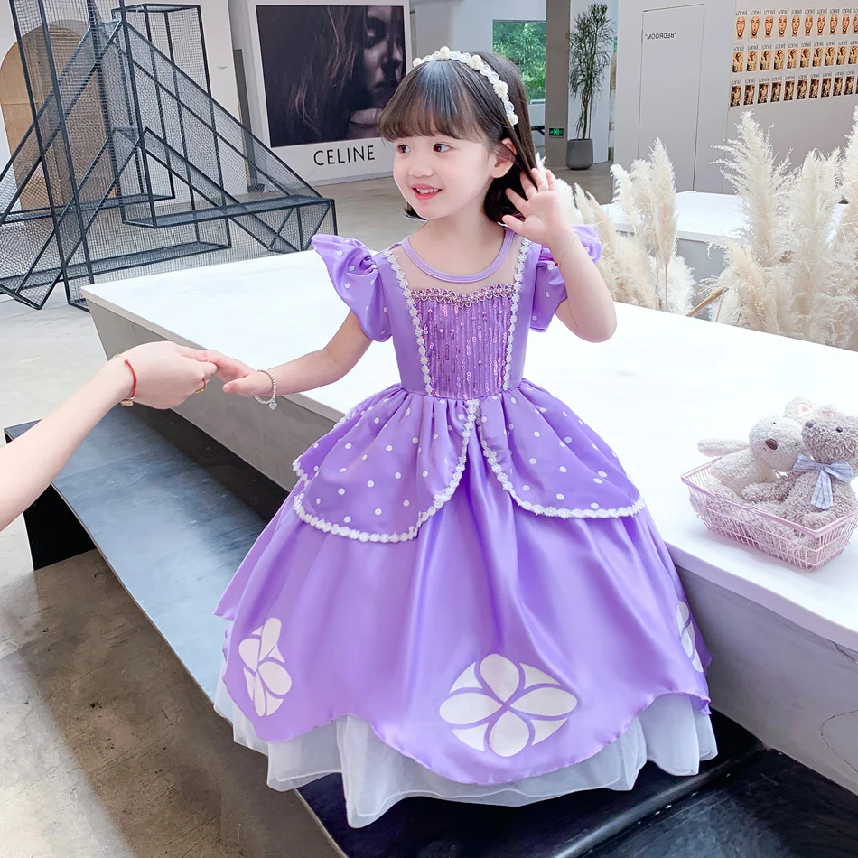 Princess Sofia Dress Costume for Girls Princess Dress Party Vestidos Luxury Party LED Light Up Gown Carnival Anime Movie Role