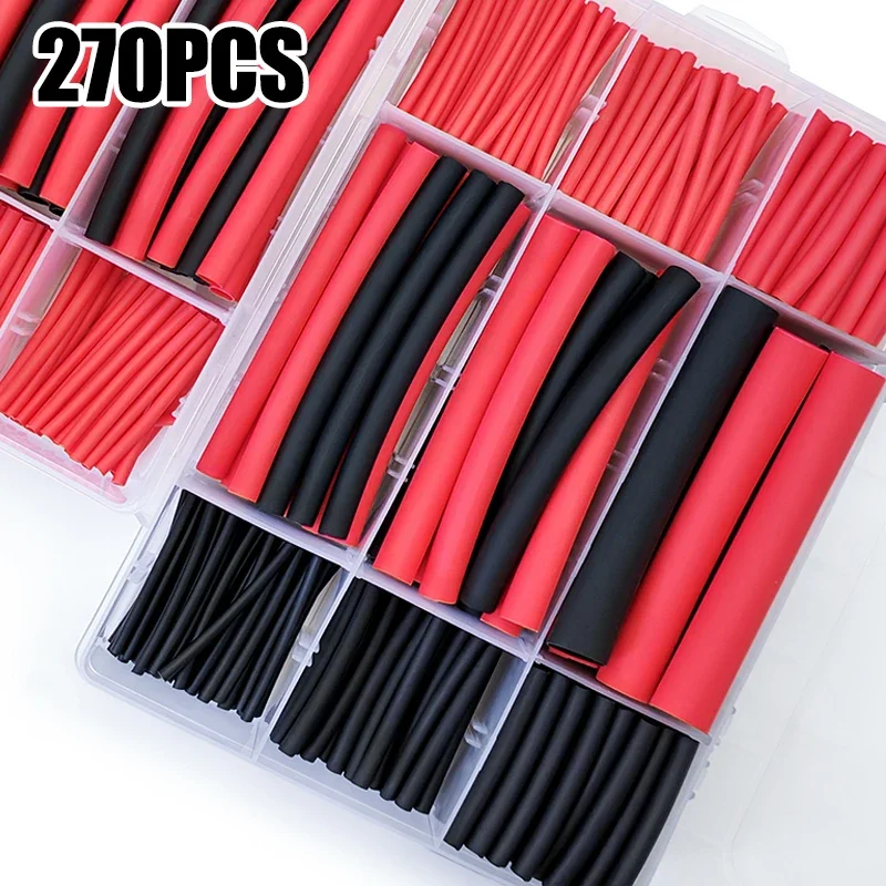 270Pcs Black Red 3:1 Shrinkage Heat Shrink Tubing Polyolefin Waterproof Sleeve Motorcycle Wiring Harness Insulation Protection