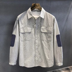 Bubble Texture Striped High-end Retro Cool Shirt for Men Casual Long Sleeved Shirt for Men