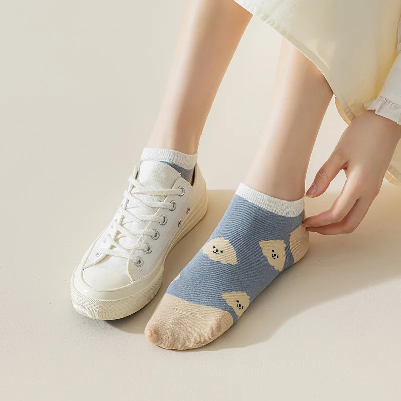 Summer Cotton Thin Girls Short Animals Cartoon Print Women Low Cut Ankle Stockings 2023 New Japanese Kawaii Cute White Socks