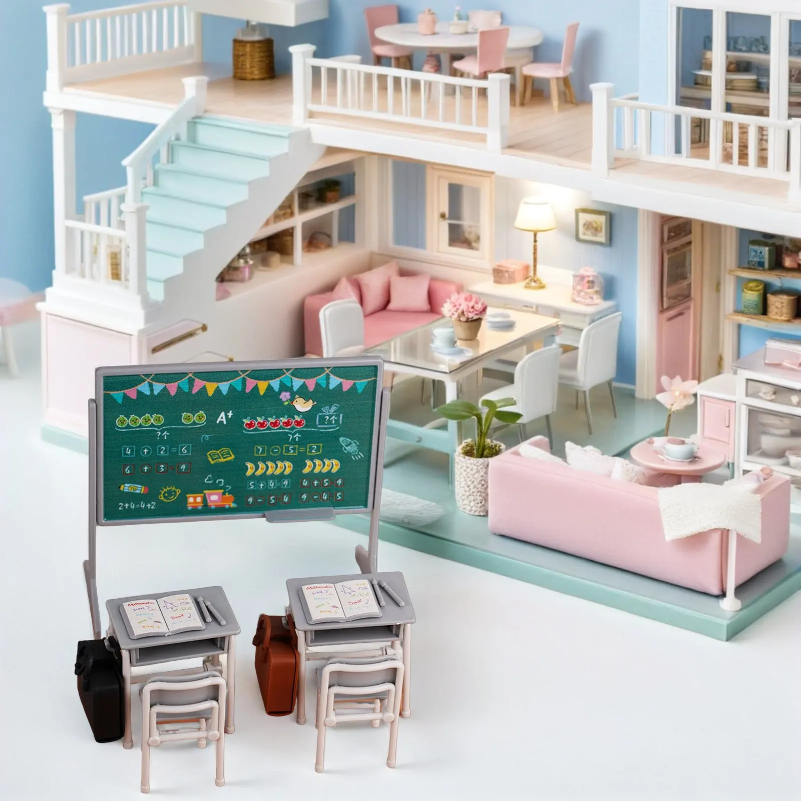 

1Set Charming Miniature Classroom Furniture Set Authentic School Scene for Dollhouse Decor Versatile Mini Desk Chair Set