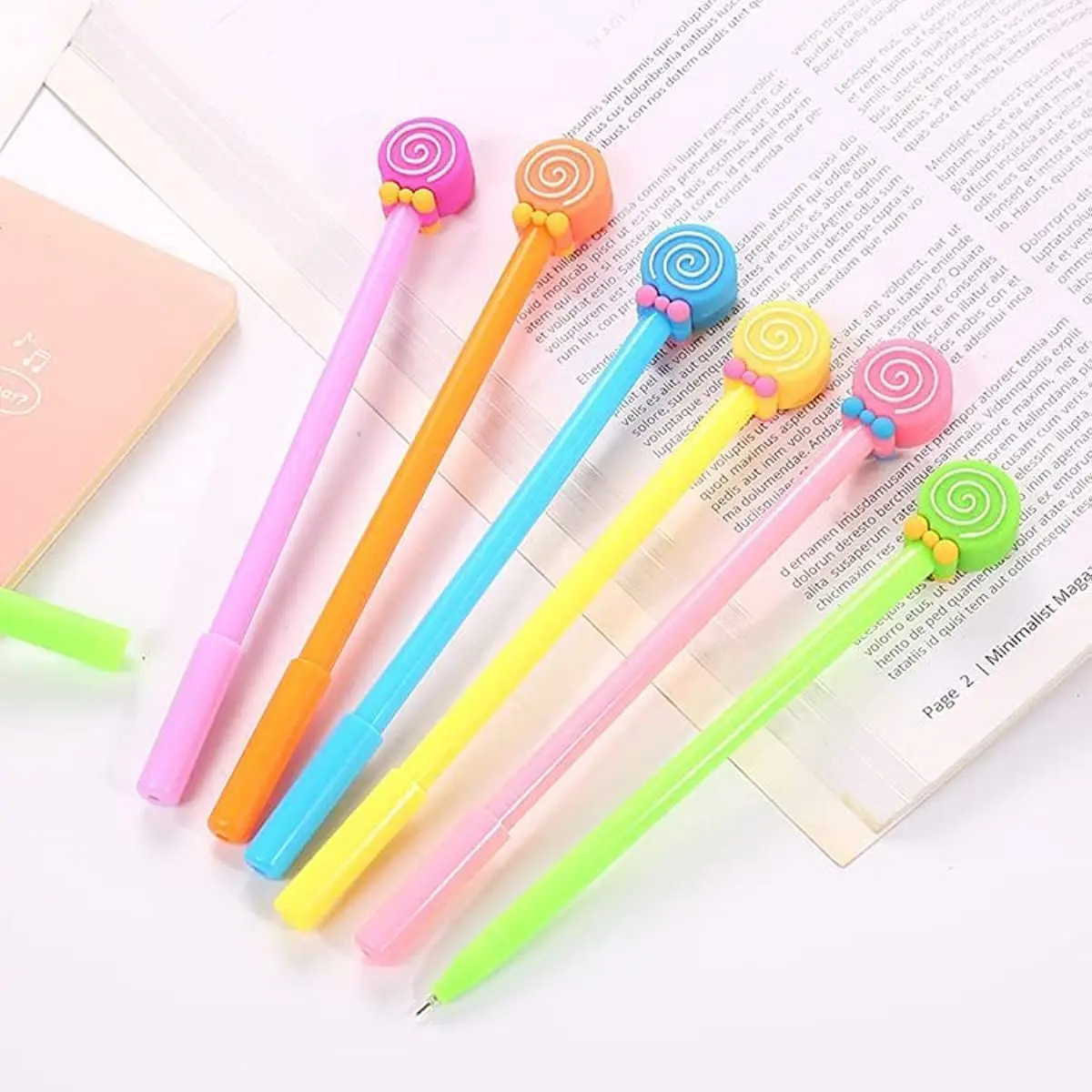 

24 Pcs Cute Cartoon Black Gel Ink Pens Lollipop Writing Pens 0.5 Mm Assorted Styles Pens Stationery School Office Home Student