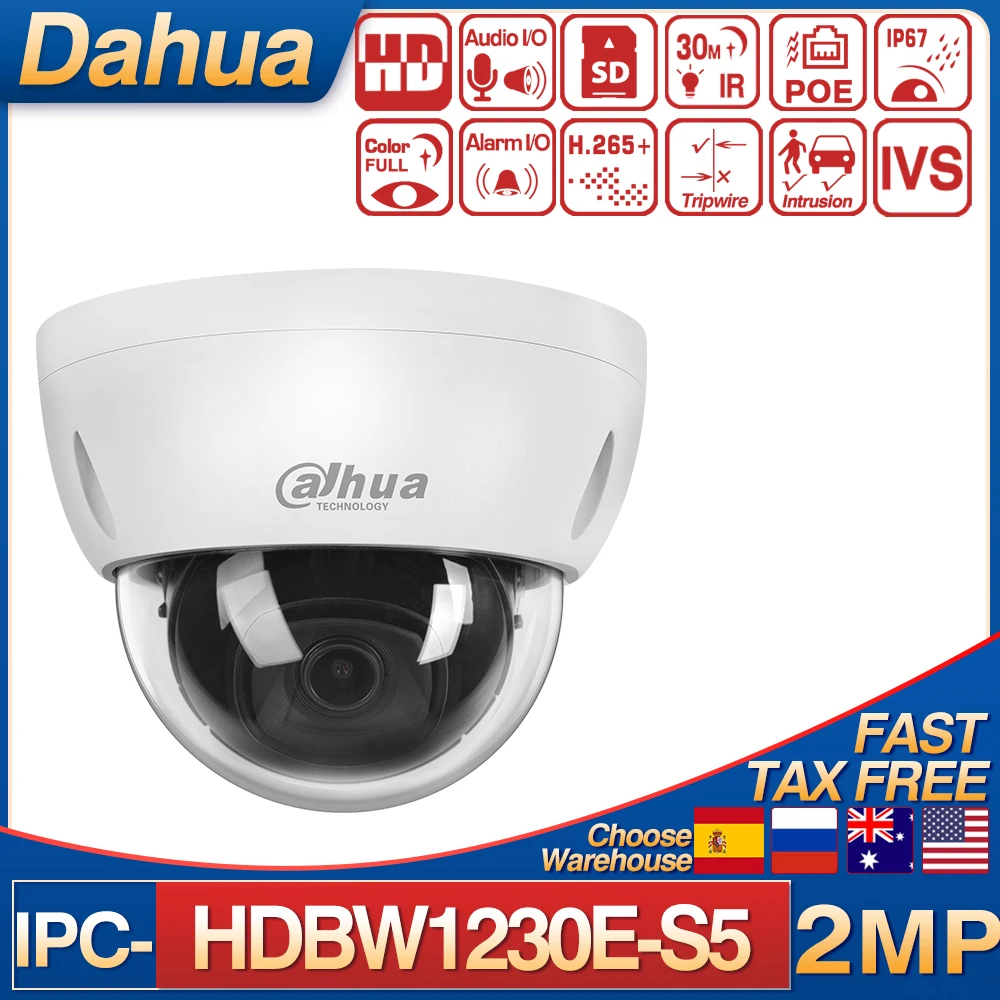 

Dahua 2MP POE H.265 IP Camera IPC-HDBW1230E-S5 Vandal-proof IP67 IR 30m Mini Dome Outdoor Motion Detection Network Camera