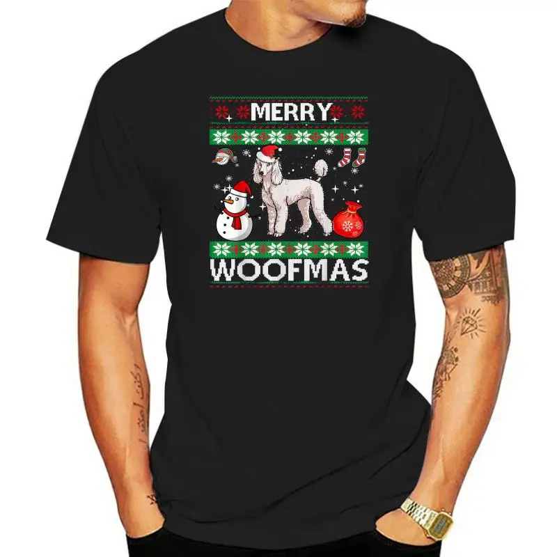 Costume-Men's T-Shirt-Black Woofmas T-Shirt Christmas Poodle Dog Merry